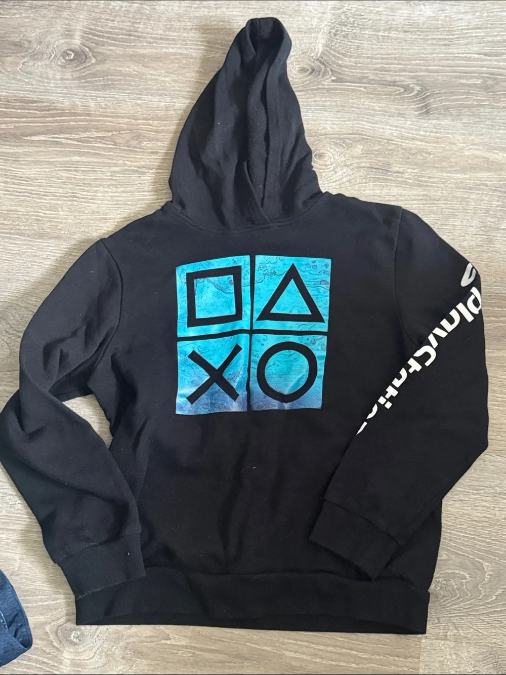 Sony Black Hoodie with Teal PlayStation Icon Panel